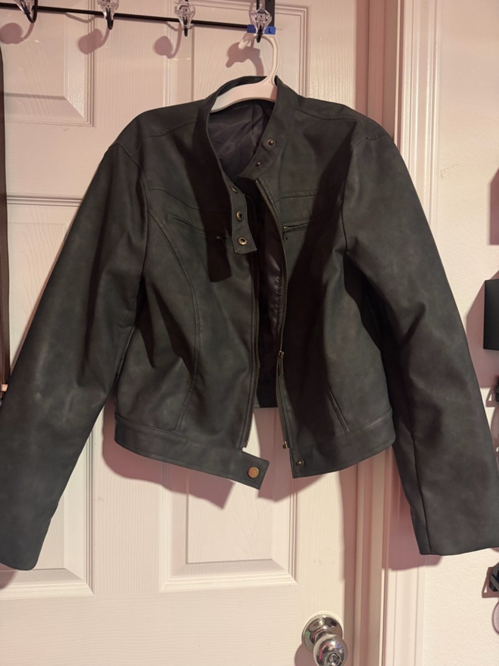 Women’s Faux Leather Moto Jacket - Black Gray